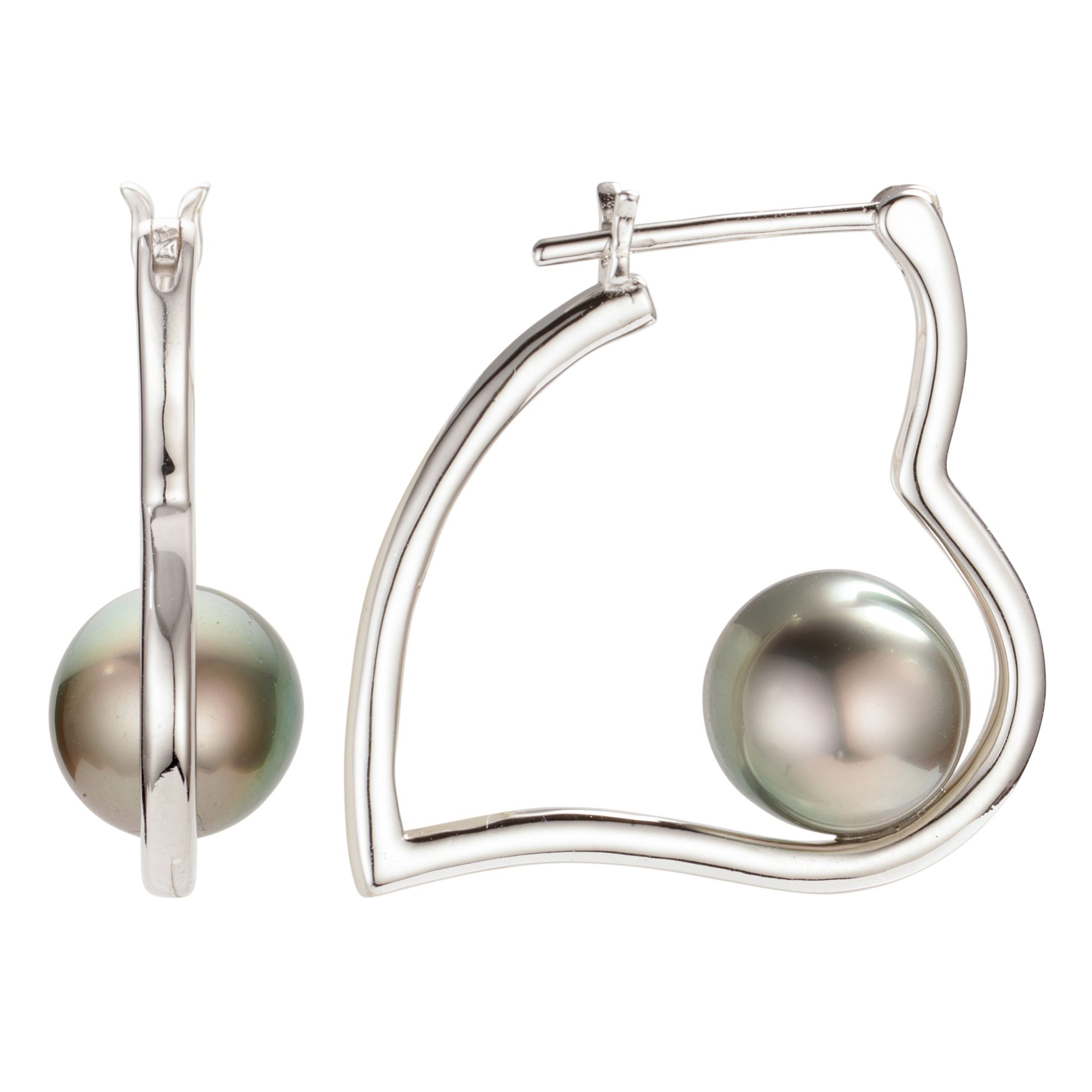 PERLEA Herz-Creolen Tahitizuchtperlen ca. 8-9mm Silber rhodiniert