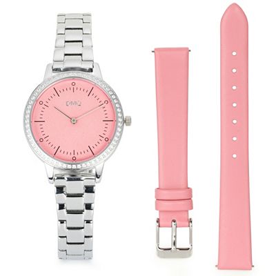 DIAMONIQUE® Damenuhr Quarzwerk = 0,60ct Metall- & Lederband