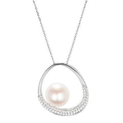 PERLEA Anhänger mit Kette Süßwasserzuchtperle Zirkonia Silber rhodiniert