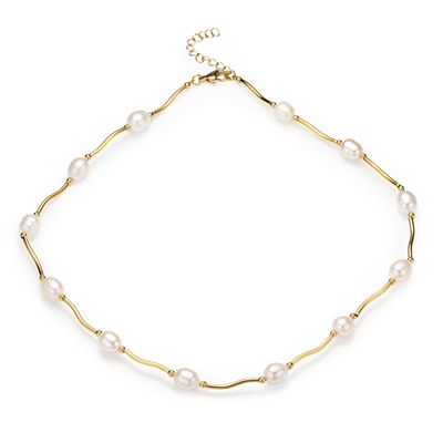 PERLEA Collier Süßwasserzucht- perlen 9-11mm Edelstahl