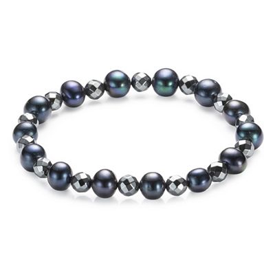 PERLEA Armband Süßwasserzucht- perlen 7-8mm Hämatit