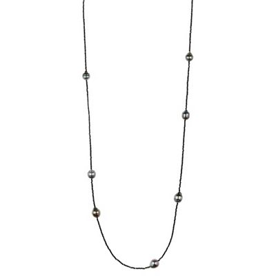 PERLEA Collier Tahitizuchtperlen Schwarzer Spinell Silber rhodiniert