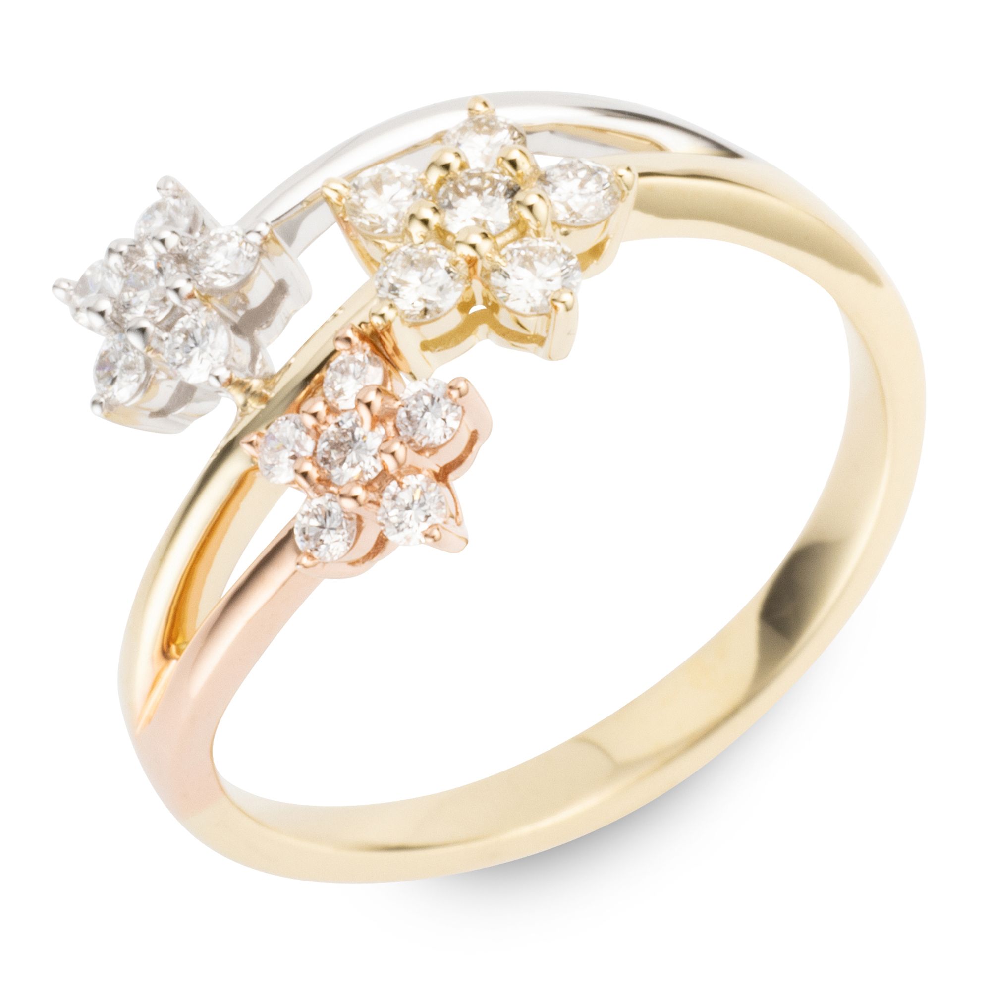 DIAMOUR Ring 18 Brillanten zus. ca. 0,33ct Gold 375, Tricolor