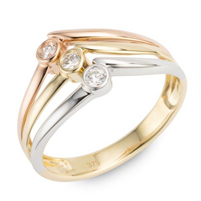 GOLDSCHMUCK FÜR MICH Tricolor-Ring 3 Brillanten zus. ca. 0,15ct Gold 375, Tricolor