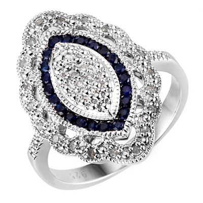 ART DECO DIAMONDS Ring 24 Diamanten 0,15ct 22 Saphire 0,39ct Silber 925