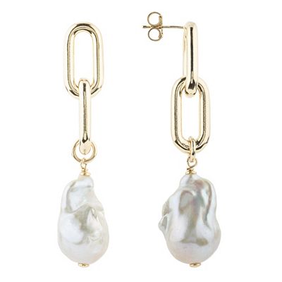 PERLEA Ohrhänger Süßwasserzucht- perlen 13-14mm Silber vergoldet