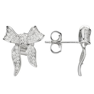 DIAMONIQUE® Schleifen-Ohrstecker = 0,57ct Brillantschliff Silber rhodiniert