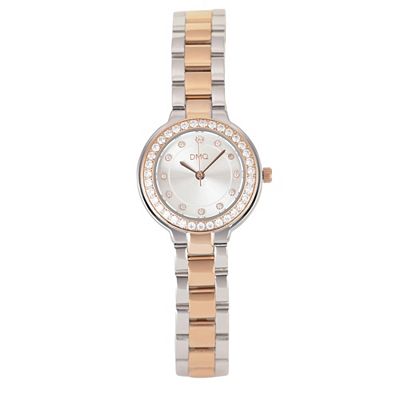 DIAMONIQUE® Damenuhr = 0,76ct Quarzwerk Metallband