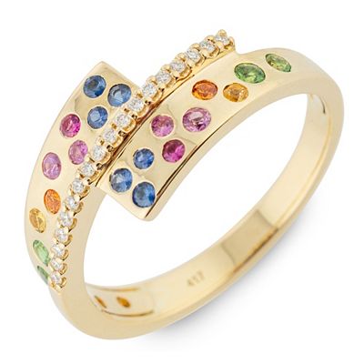GOLDSCHMUCK FÜR MICH Ring 20 Saphire 0,29ct 18 Brillanten 0,07ct Gold 417