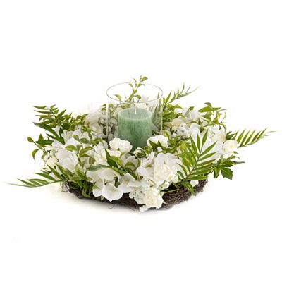 Thumbnail - ABELLA Flora künstlicher Dekokranz inkl. Windlicht & Rustik-Stumpenkerze Ø 45cm