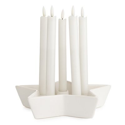 ELAMBIA 5 LED-Tafelkerzen 5h-Timerfiunktion Keramik-Sternschale Höhe 24,5cm