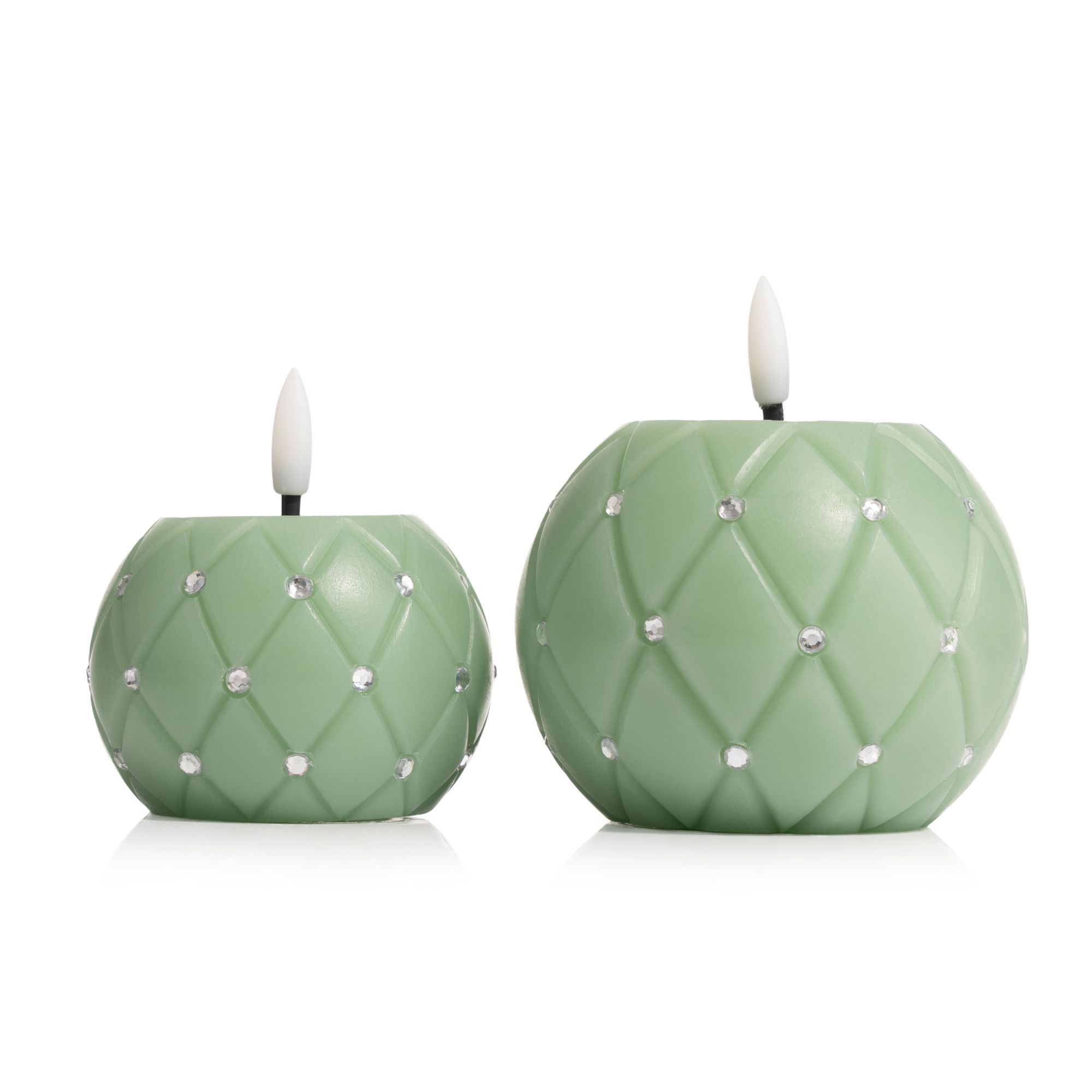 ELAMBIA 2 LED-Kugelkerzen Polster-Optik Flamme Luma, Timer Ø 10cm, Höhe 8cm