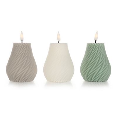 ELAMBIA 3 LED-Kerzen Kelch-Form Farbmix Flamme Luma, Timer Höhe 12,5cm, Ø 7,5cm