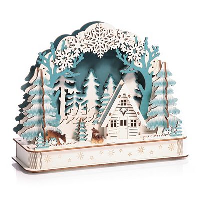 Thumbnail - LUMIDA Xmas LED-Holzdekoration Winterszene 6h-Timerfunktion B. 30cm, H. 24cm