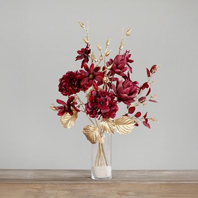 PUR FLEUR Premium-Bouquet weihnachtlich Bordeaux & Gold Höhe 85cm, Ø 50cm