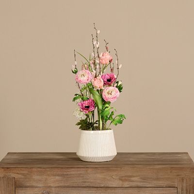 PUR FLEUR Premium-Arrangement mit Weidenkätzchen in Keramikschale Höhe 62cm, Ø 30cm