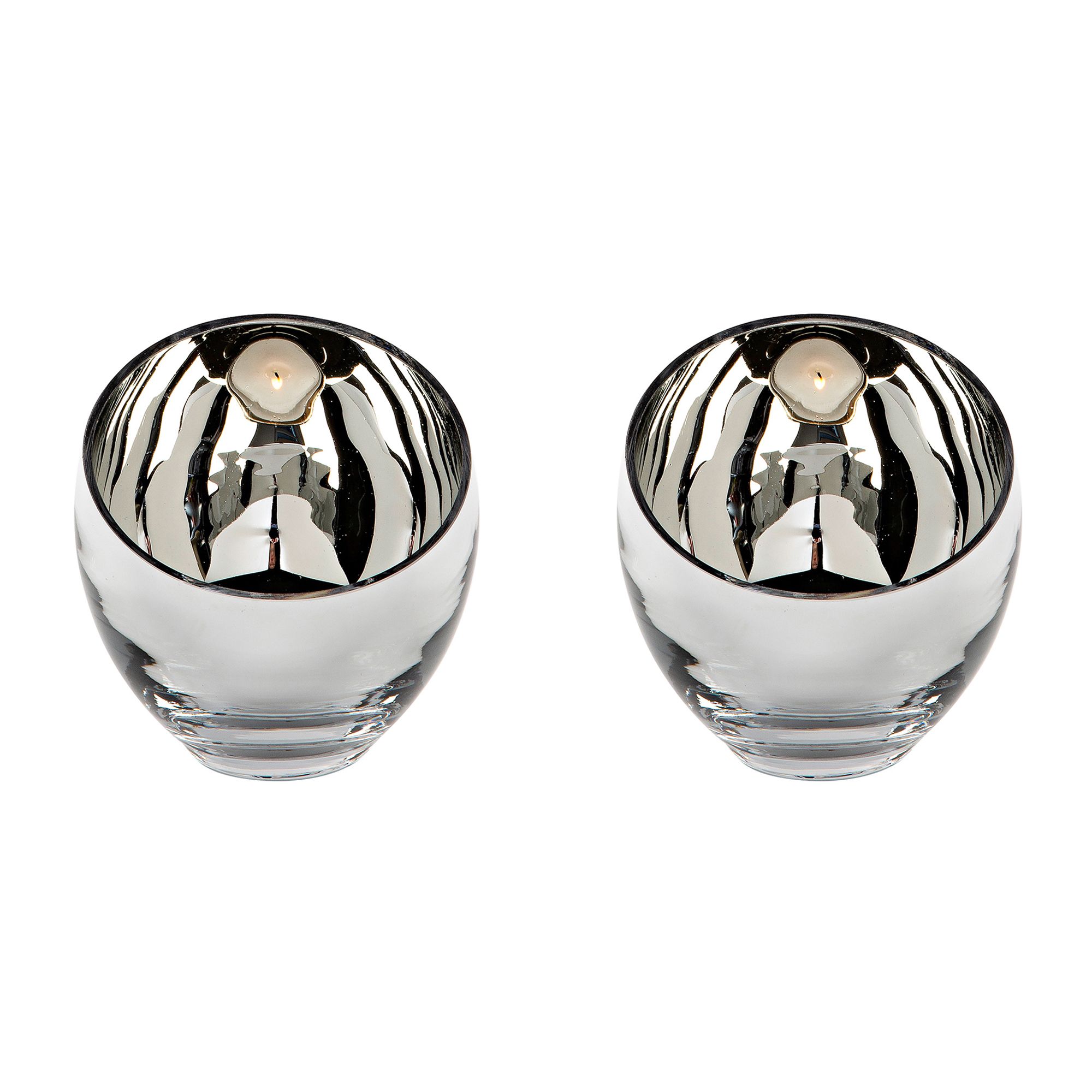FINK Teelichthalter CANDY Glas silber mundgeblasen H.11cm, Ø 11cm, 2 Stk
