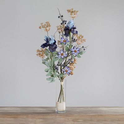 Thumbnail - PUR FLEUR Premium-Bouquet winterlich blau-gold Höhe 90cm, Ø 50cm