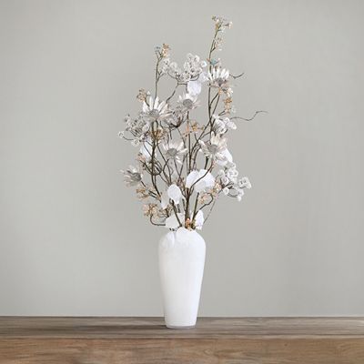 PUR FLEUR Premium-Bouquet Weiß irrisierend inkl. Glas-Vase Höhe 100cm, Ø 50cm