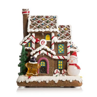 Thumbnail - LUMIDA Xmas LED-Lebkuchenhaus Polyresin 4 warmweiße LEDs Timer, Höhe 18,5cm