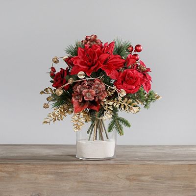 PUR FLEUR Premium-Bouquet weihnachtlich kompakt gebunden Höhe 44cm, Ø 48cm