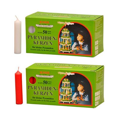 Thumbnail - GLÄSSER SEIFFEN Pyramidenkerzen rot & weiß im Set Höhe 7cm, Ø 14mm 2 Packunge à 50 Stk.