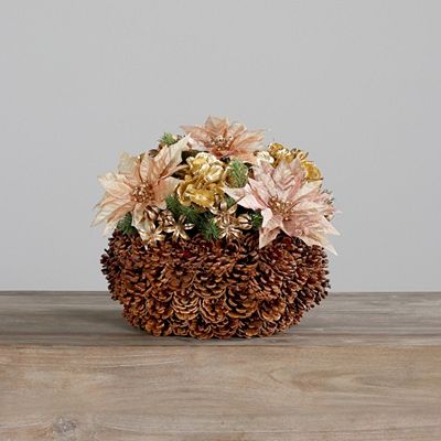 Thumbnail - PUR FLEUR Premium-Gesteck weihnachtlich in Zapfen-Schale Höhe 30cm, Ø 40cm