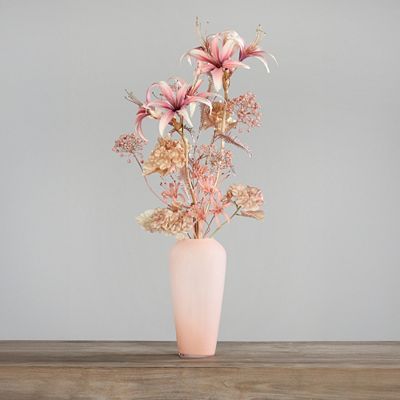 PUR FLEUR Premium-Bouquet rosa & beige inkl. Glas-Vase Höhe 90cm, Ø 40cm