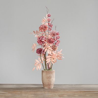 PUR FLEUR Premium-Gesteck Dried-Look, Rosétöne inkl. Holz-Vase Höhe 90cm, Ø 50cm