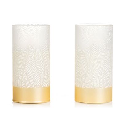 ELAMBIA 2 LED-Glaskerzen Blattdesign-Schliff Flamme Luma, Timer Höhe 15cm, Ø 7,5cm