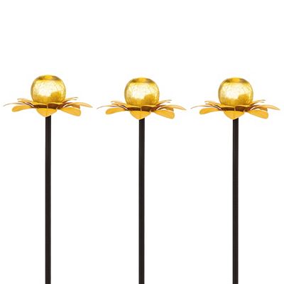 LUMIDA Garden 3 Gartenstecker Blumen-Design mit Glasball Höhe 34cm, Ø 19cm