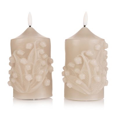 Thumbnail - ELAMBIA 2 LED-Kerzen Maiglöckchen-Design Flamme Luma, Timer Höhe 12,5cm, Ø 7,5cm