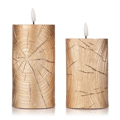 Thumbnail - ELAMBIA 2 LED-Kerzen Holz-Maserung Flamme Luma, Timer Höhe 15cm & 17,5cm
