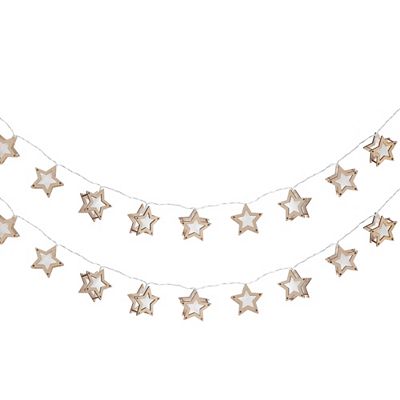 LUMIDA Xmas 2 Holzlichterketten je 10 LEDs Glitzerfolie Timer, Länge 110cm