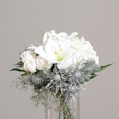 Thumbnail - PUR FLEUR Premium Bouquet Weiß- und Silbertöne weihnachtlich Höhe 38cm, Ø 35cm