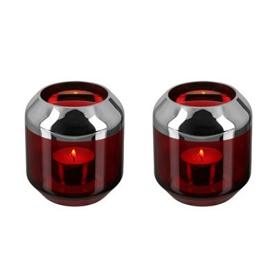 Thumbnail - FINK Teelichthalter SMILLA Glas rot 2 Stück Höhe 9cm, Ø 9cm