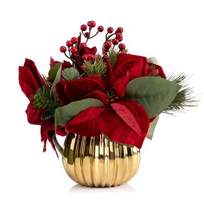 Thumbnail - LUMIDA Flora künstl. Arrangement Weihnachtsstern Topf goldfarben Höhe 30cm