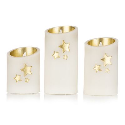 ELAMBIA 3 LED-Kerzen Sternen-Motiv 5h-Timerfunktion Höhe 10, 12,5 & 15cm