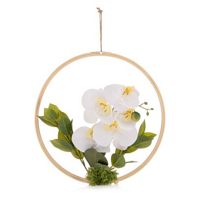 ABELLA Flora künstl. Wanddeko Orchidee im Holzrahmen Ø 33,5cm