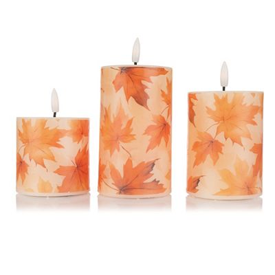Thumbnail - ELAMBIA 3 LED-Kerzen Herbstblätter Flamme Luma, Timer H.10cm, 12,5cm & 15cm