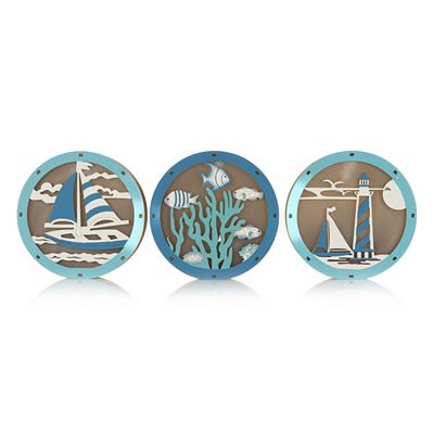 LUMIDA Casa LED-Holzdekoration 3 Bullaugen mit Motiv 5h-Timerfunktion Ø 15cm