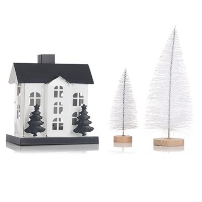 LUMIDA Xmas LED-Dekoset Gebäude & 2 Bäume 6h-Timerfunktion Designauswahl, 3tlg.