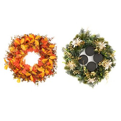 ABELLA Flora künstl. 3in1 Kranz ink. LED-Kerzenhalter variabel gestaltbar Ø 46cm, Höhe 16cm