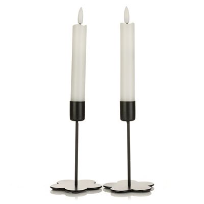 ELAMBIA 2 LED-Tafelkerzen inkl. Kerzenhalter Flamme Luma, Timer Höhe 16,5cm, Ø 2,2cm