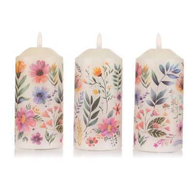Thumbnail - ELAMBIA 3 LED-Kerzen Blumen-Motiv Flamme Luma, Timer Höhe 17,5cm, Ø 7,5cm