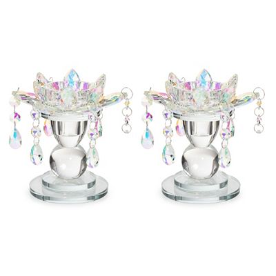 ELAMBIA 2 Kerzenhalter Kristallglas-Optik Ø 14,8cm, Höhe 14,5cm Ø innen ca. 5,1cm