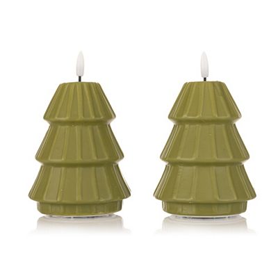 ELAMBIA 2 LED-Kerzen Tannenbaum modern Flamme Luma, Timer Höhe 12,5cm, Ø 9,5cm