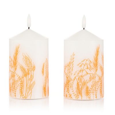 ELAMBIA 2 LED-Kerzen Getreide-Motiv Flamme Luma, Timer Höhe 12,5cm, Ø 7,5cm