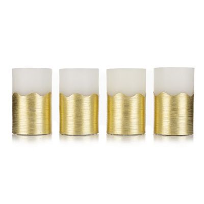Thumbnail - ELAMBIA 4 LED-Kerzen Metallic-Sockel Flamme Luma, Timer Ø 7,5cm, Höhe 12,5cm