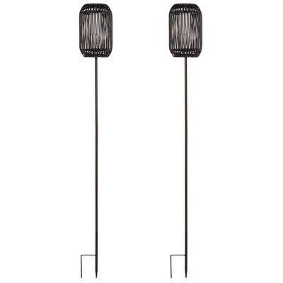 LUMIDA Garden 2 Solar-Gartenfackeln Flamm-Effekt Rattan-Optik H. 19/108cm,Ø 12,5cm